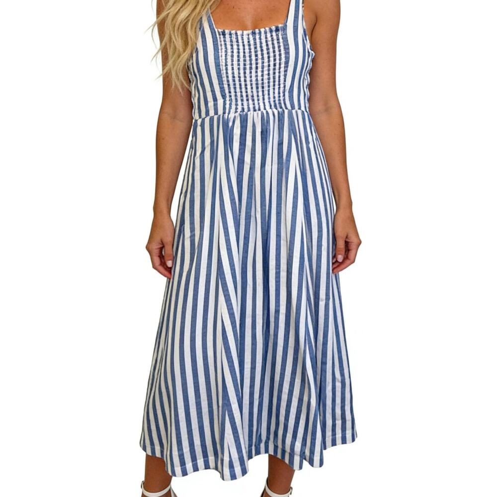 Old Navy Linen Blend Blue/White Striped Dress